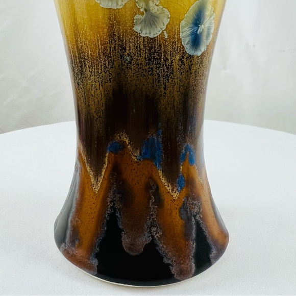 Vintage Signed Kent Follette Flambeaux Crystalline Vase Blue Brown Cream - Picture 6 of 12
